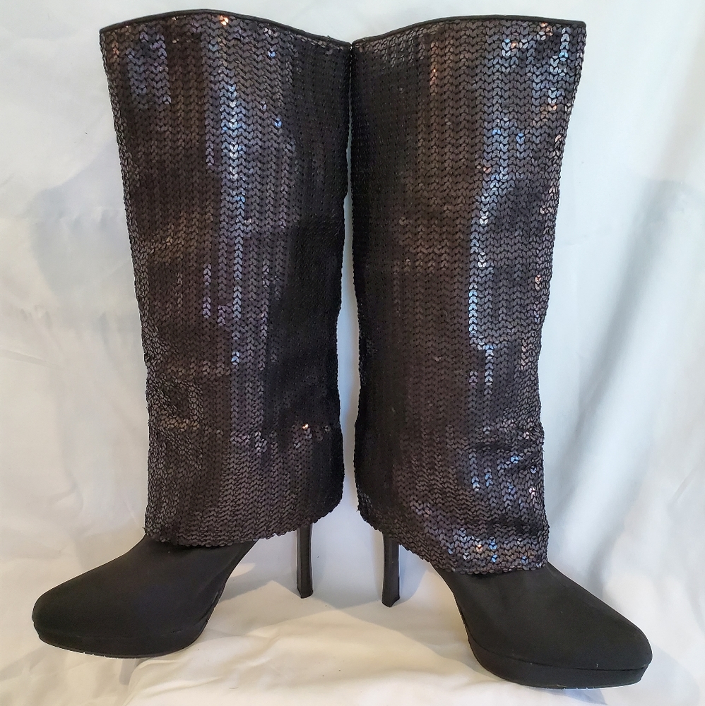 Nina Nakona Sequin Platform Boots, Size 7.5 US